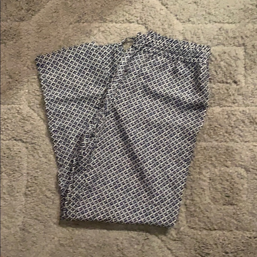 blue, white, and black trousers